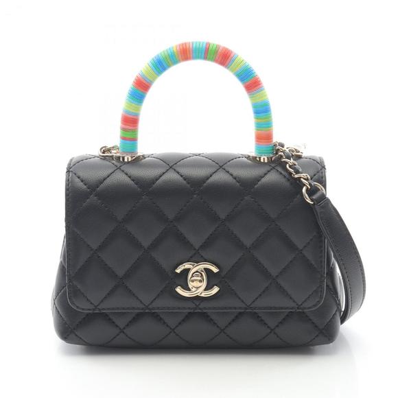 Chanel Coco Handle XXS Top Handbag in Lambskin Leather, Black/Multicolor, AS2215 - Picture 1 of 9